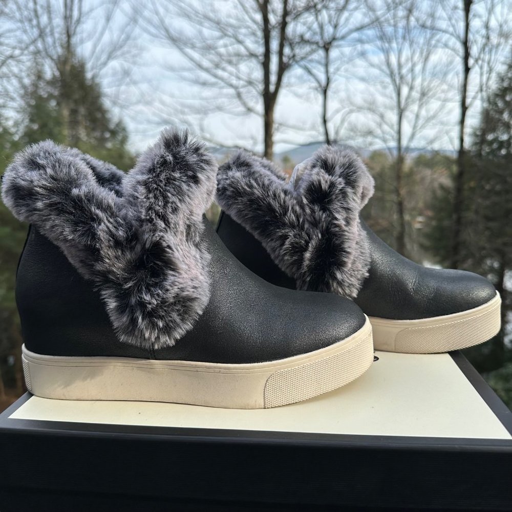 Nib J/Slides Sean Faux Fur Black Metallic Suede W… - image 7